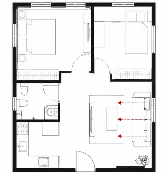 Before floor plan showing the design mistake