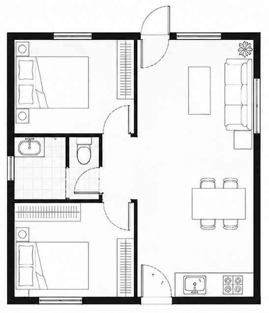 Before floor plan showing the design mistake